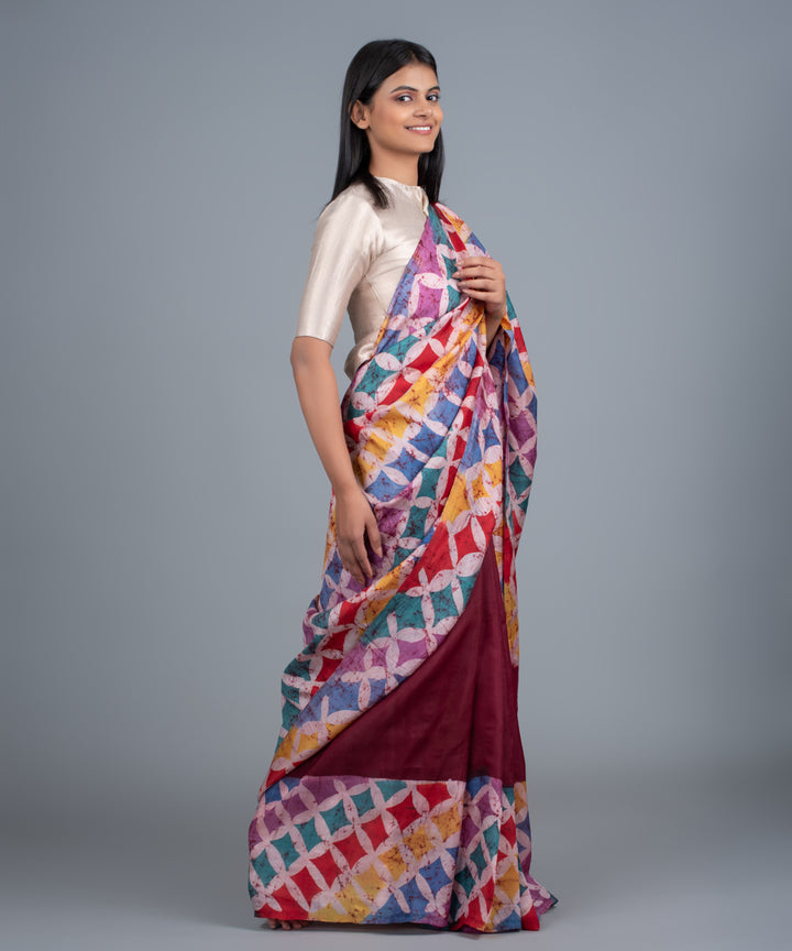 Multicolor mulberry silk hand painted batik saree