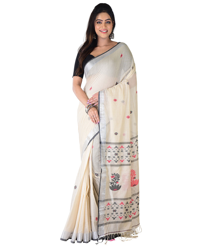 Beige multicolor handwoven buti cotton saree