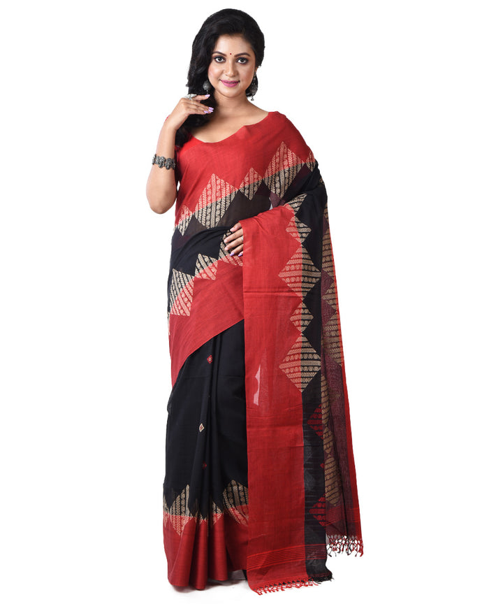 Black red handloom cotton shantipuri saree