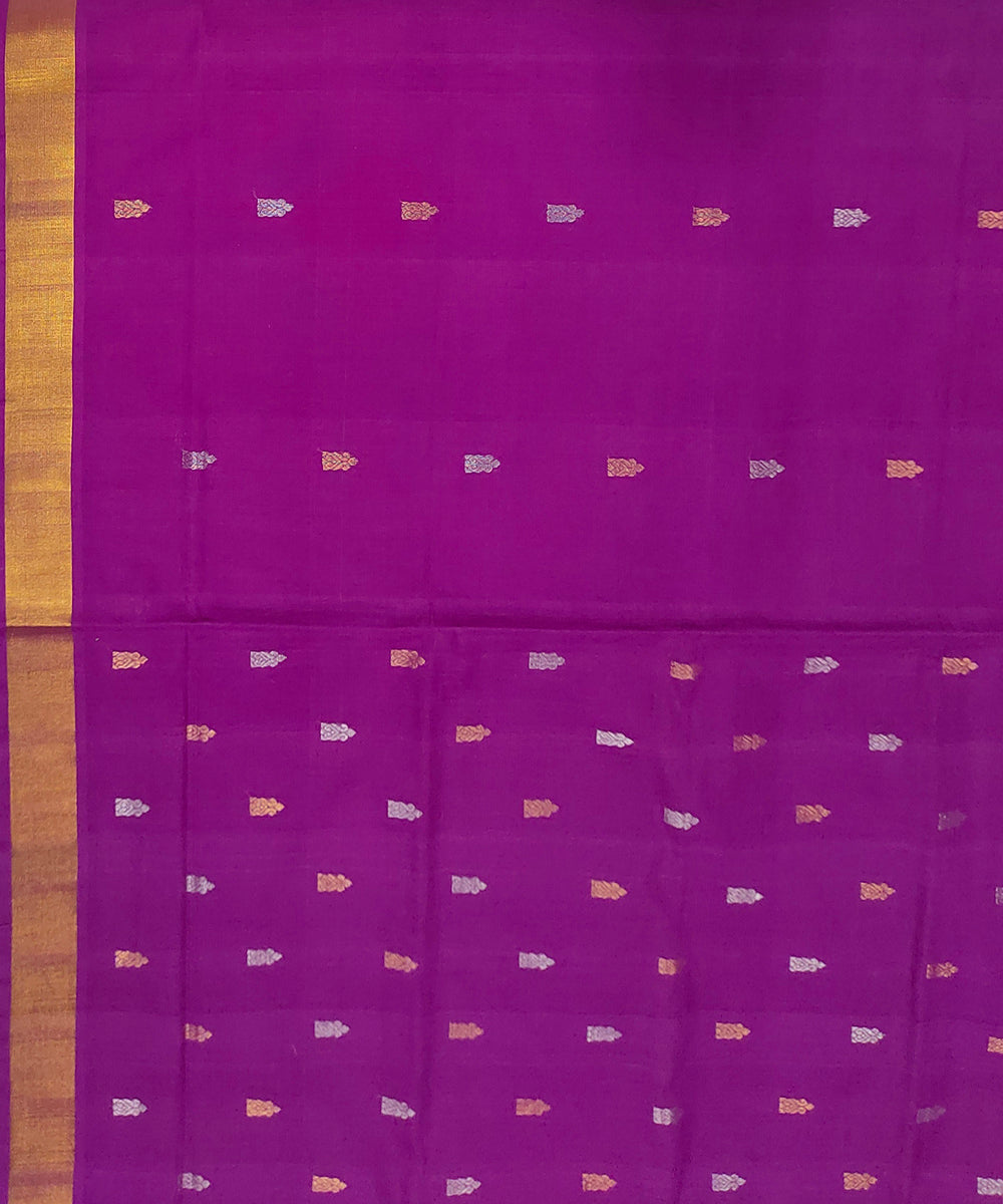 Purple zari border handwoven venkatagiri cotton saree