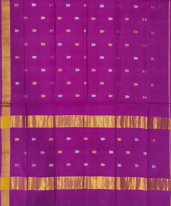 Purple zari border handwoven venkatagiri cotton saree