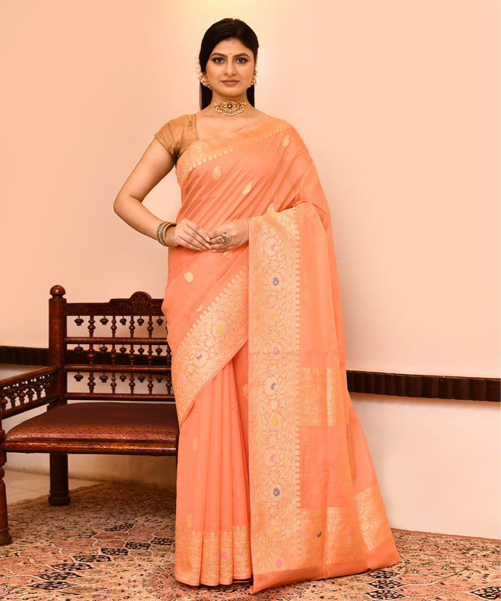 Organza pink silk handwoven banarasi saree