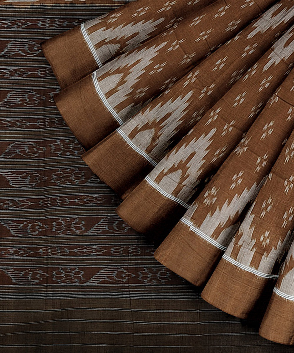 Brown coffee cotton handwoven nuapatna saree