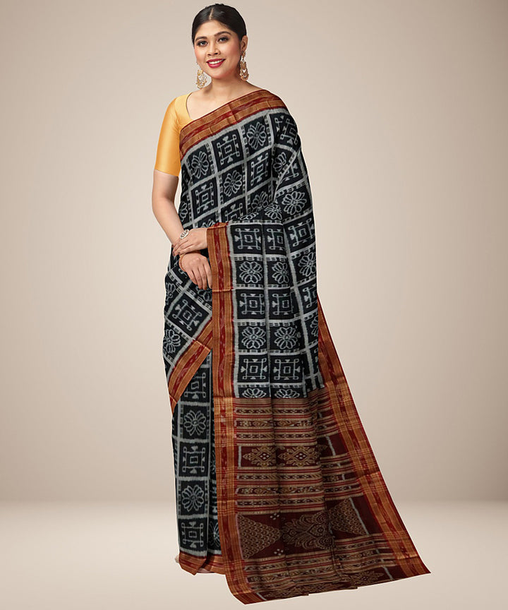 Black brown silk handwoven nabakothi khandua saree