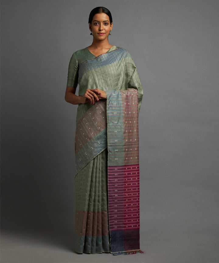 Pistachio kosa handloom chhattisgarh silk saree