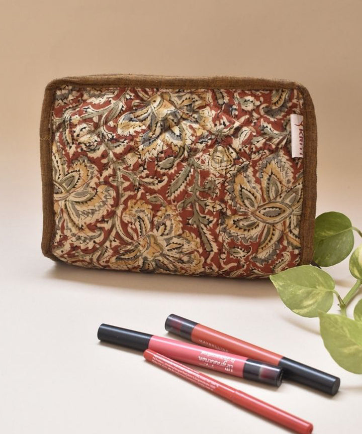 Brown hand crafted cotton kalamakri make up pouch