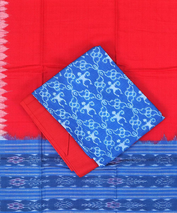 Red blue handwoven sambalpuri cotton dress material