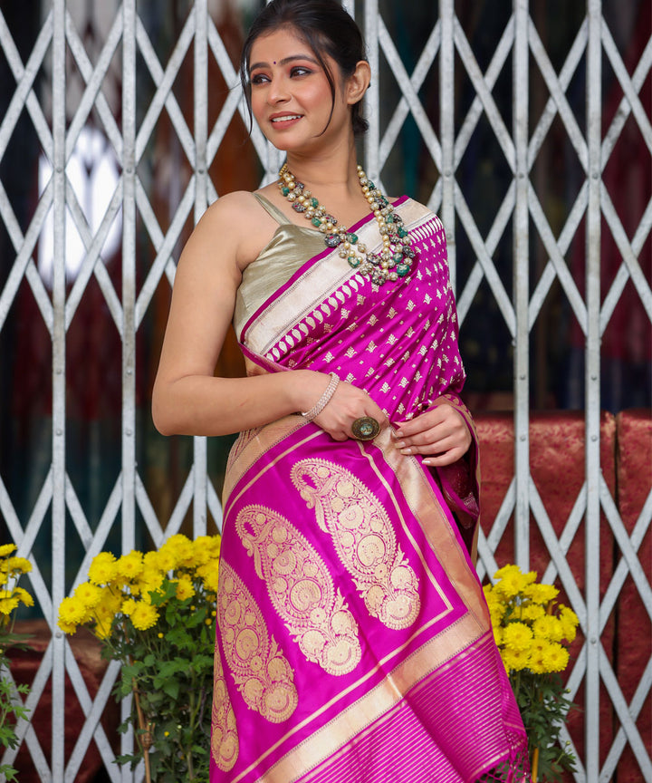 Magenta booti silk handwoven banarasi saree