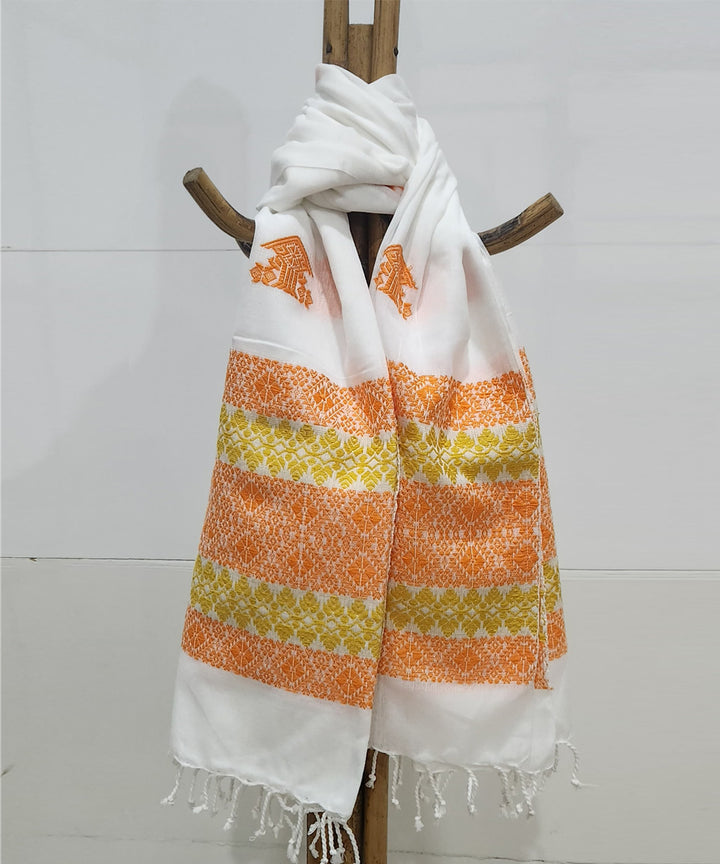 White orange and yellow handloom cotton assam stole