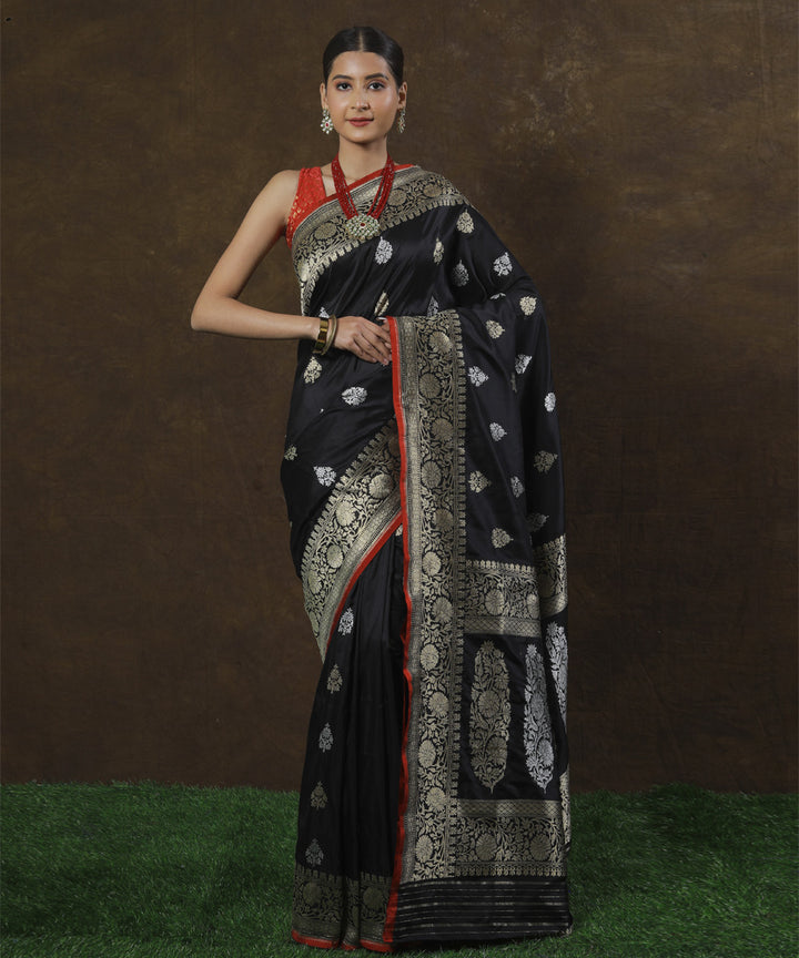 Black silk handwoven banarasi saree