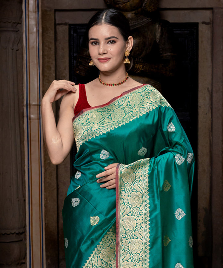 Dark green handwoven banarasi silk saree