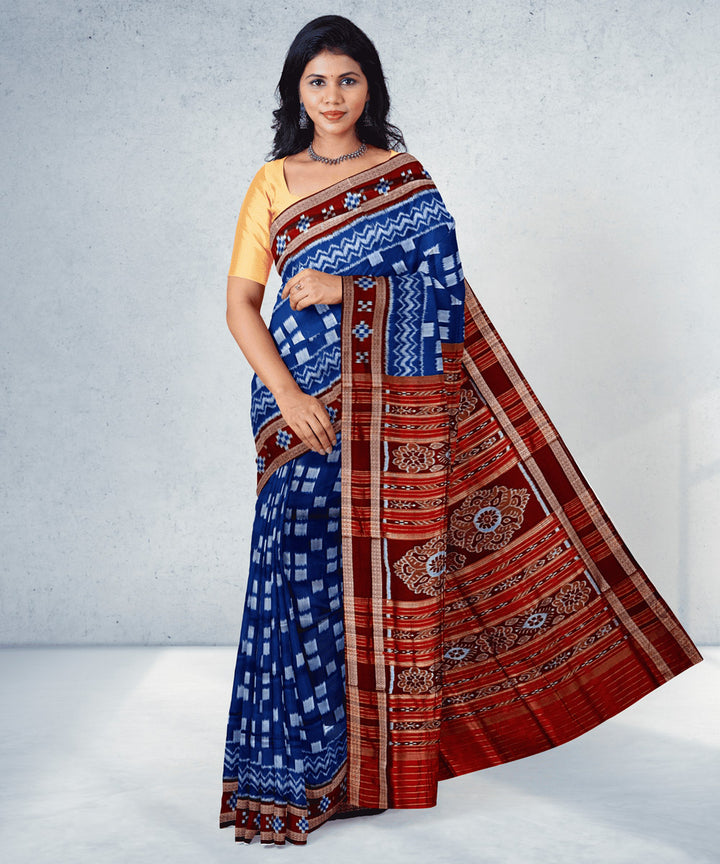 Cerulean marron silk handwoven khandua saree