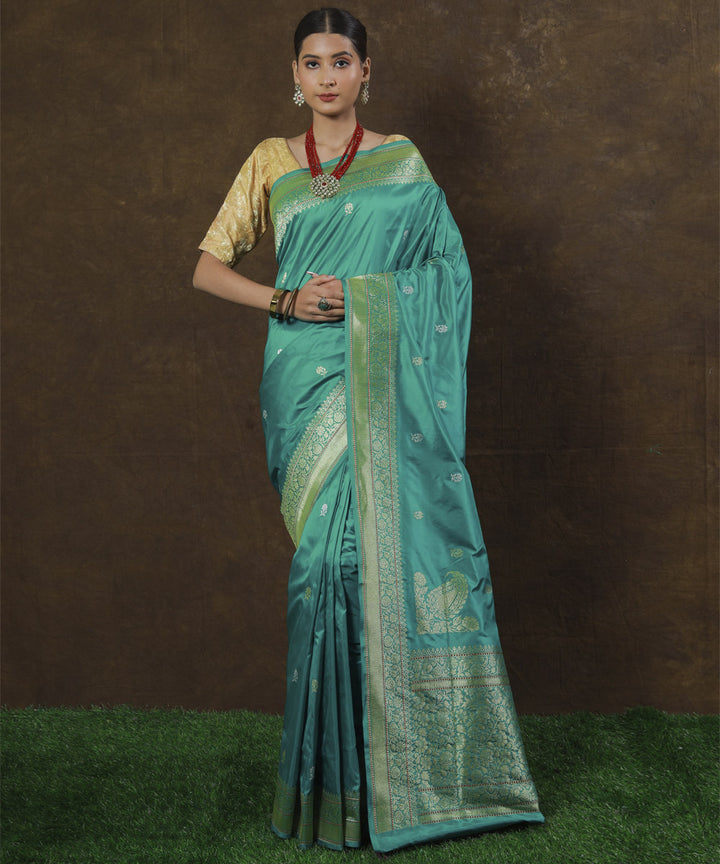 Cyan blue handwoven banarasi silk saree