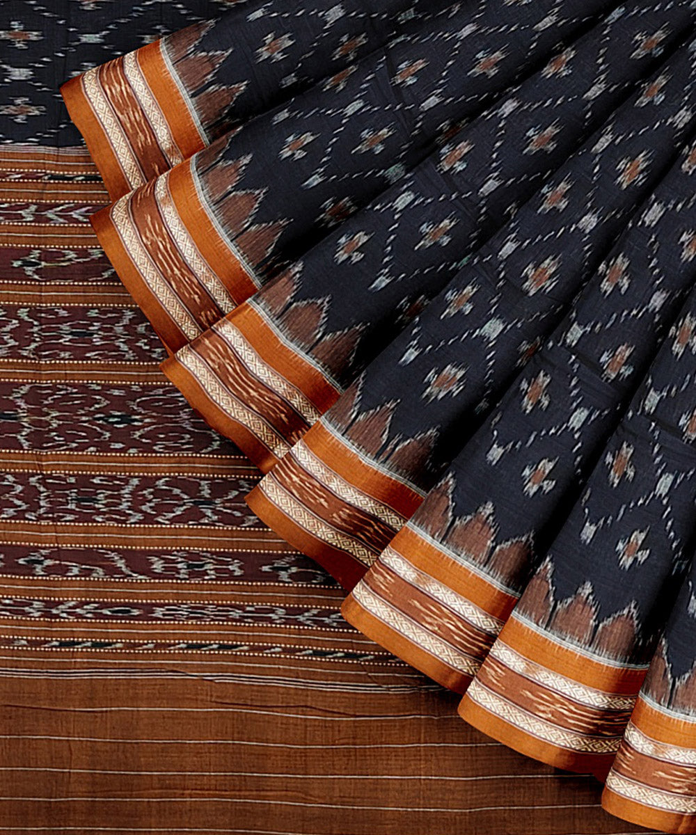 Black brown cotton handwoven nuapatna saree