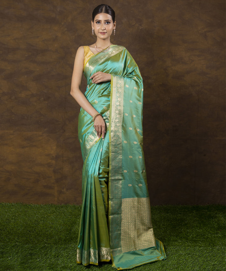 Cyan green silk handwoven banarasi saree