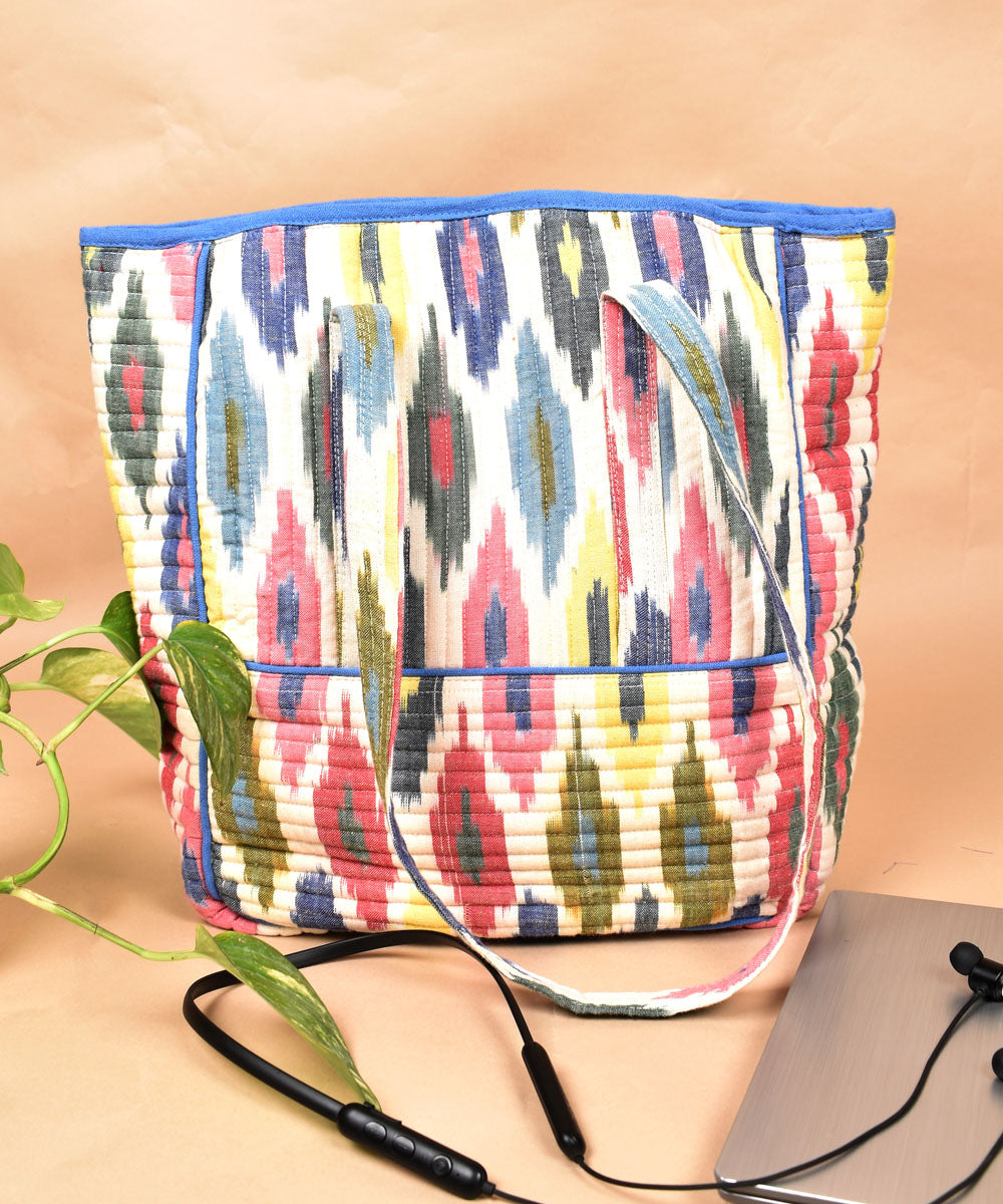 Multicolor handcrafted cotton pochampally ikat bag