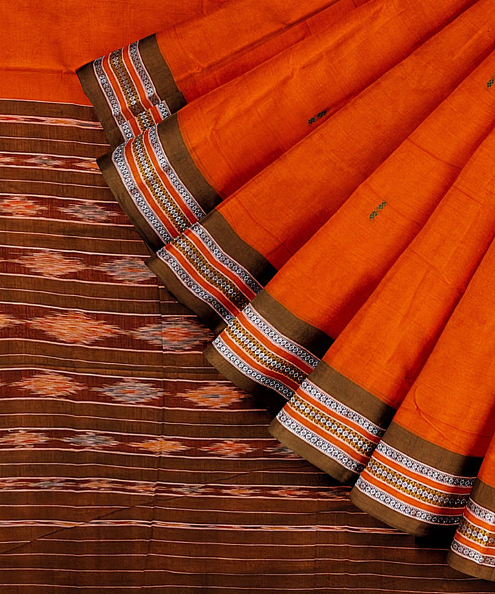 Orange green cotton handwoven nuapatna saree