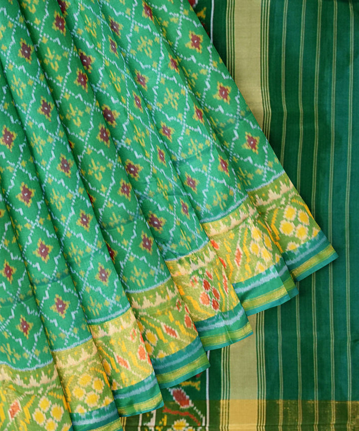 Teal green yellow silk handloom patola saree