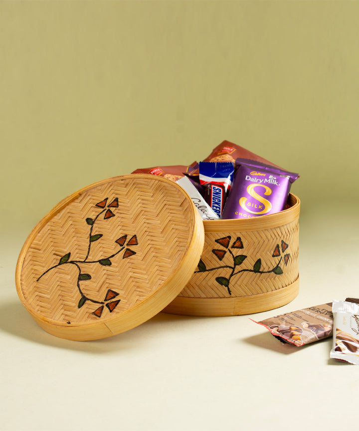 Hand painted bamboo round box