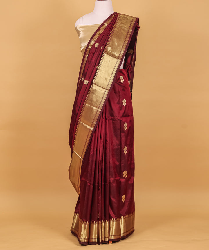 Chocolate boota silk handwoven banarasi saree