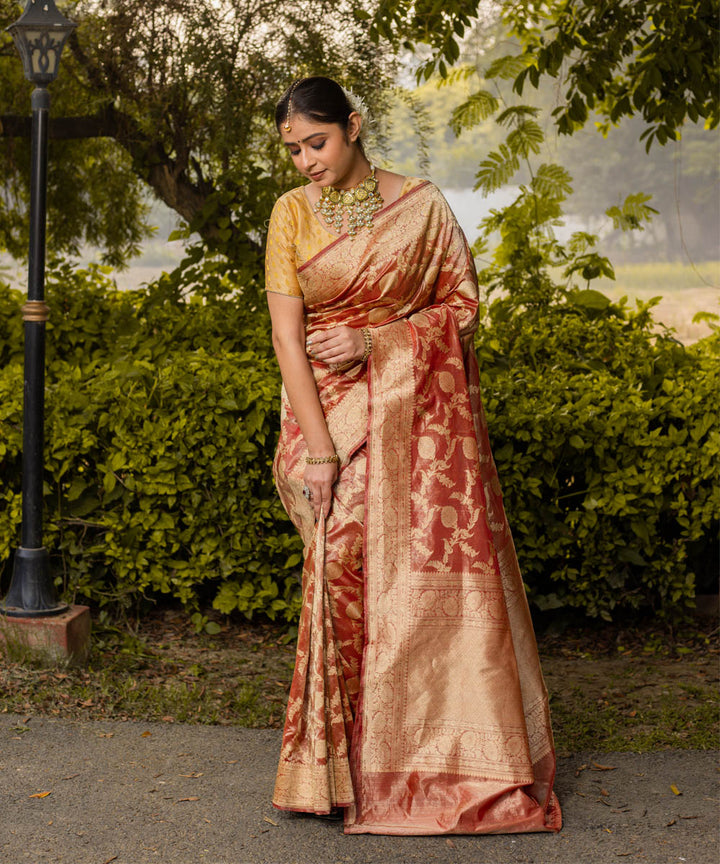 Maroon jangla silk handwoven banarasi saree