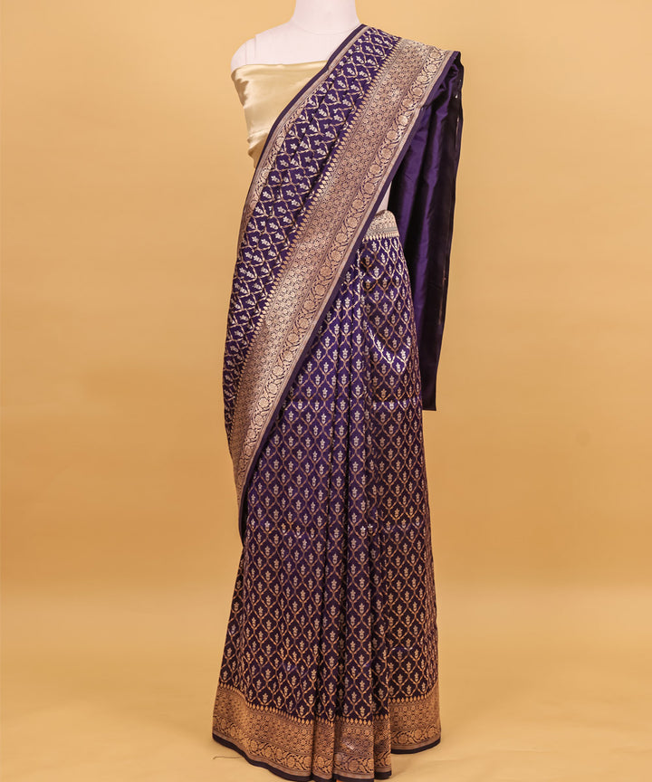 Royal blue jangla silk handwoven banarasi saree