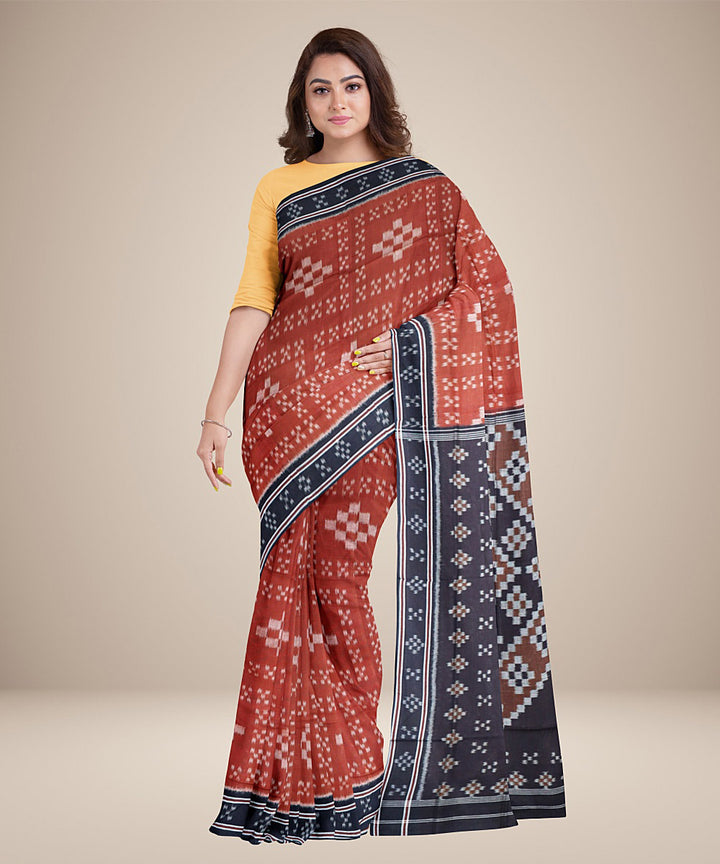 Brown black cotton handwoven nuapatna saree