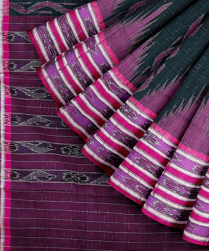 Dark green purple cotton handwoven nuapatna saree