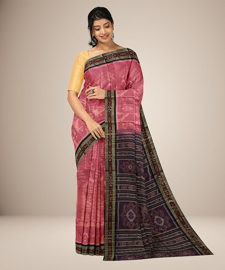 Pink black tribal motif cotton handwoven nuapatna saree