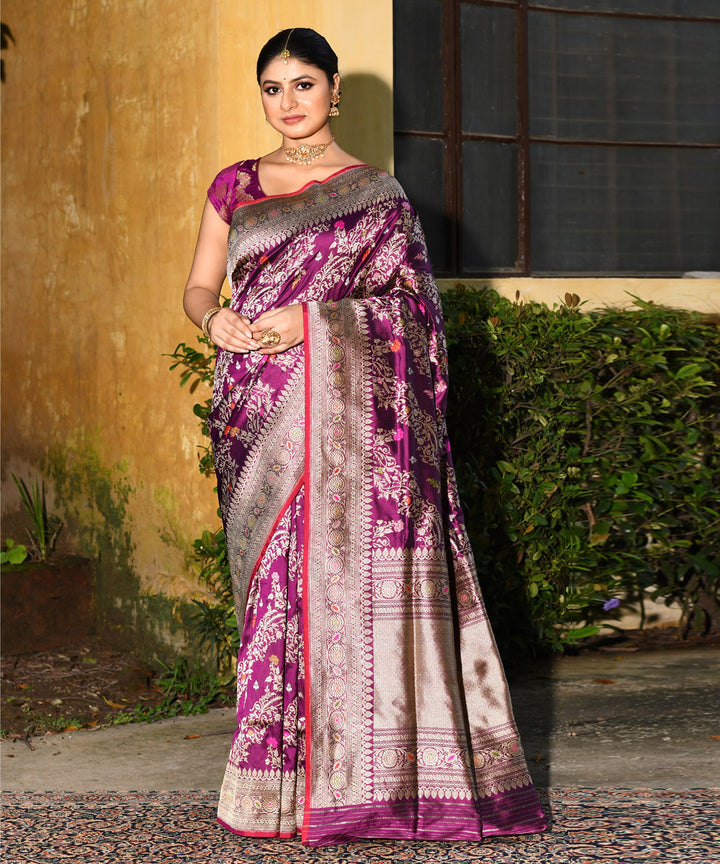 Handwoven purple silk banarasi saree