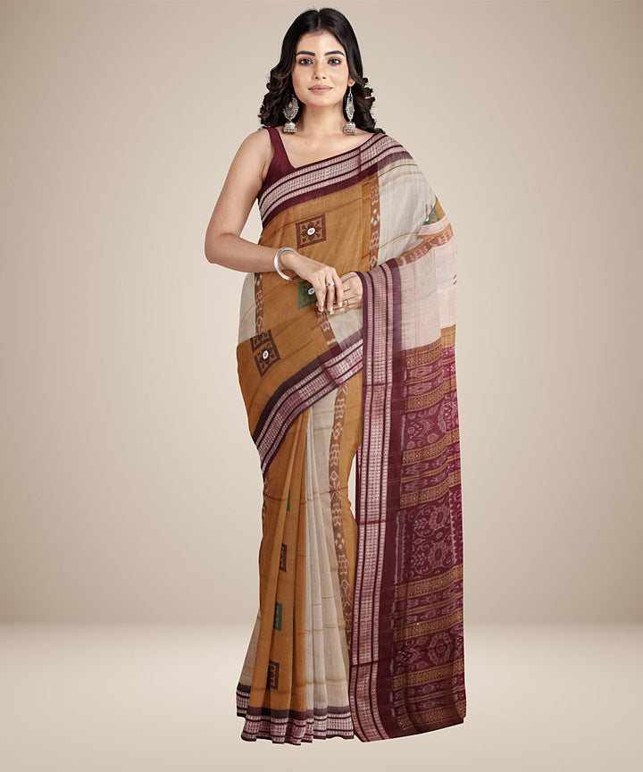Bistre brown dark maroon cotton handwoven bomkai saree