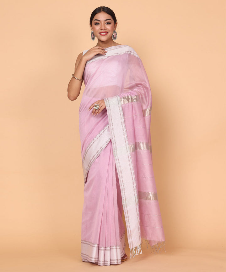 Pink maheshwari cotton silk handloom saree