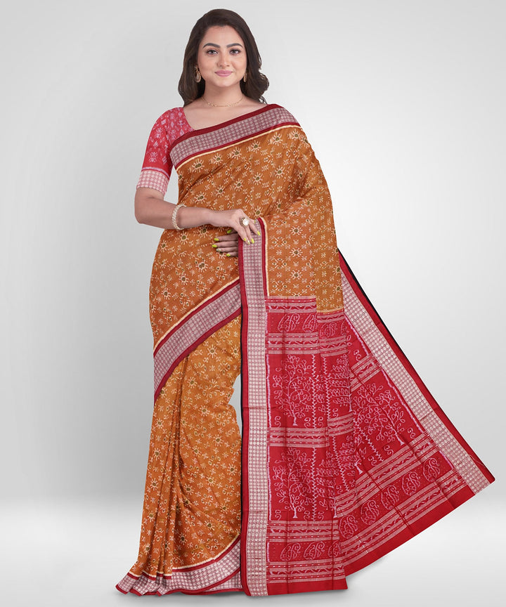 Copper red silk handwoven sambalpuri saree