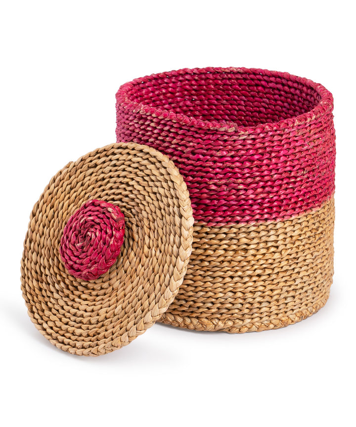 Handwoven hogla grass cylindrical basket