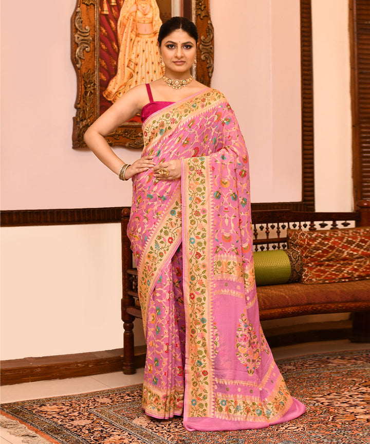 Lavender silk handwoven banarasi saree