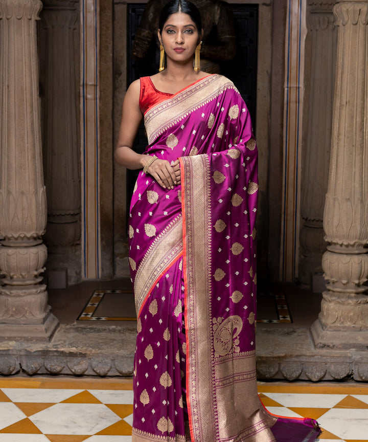 Purple boota silk handwoven banarasi saree