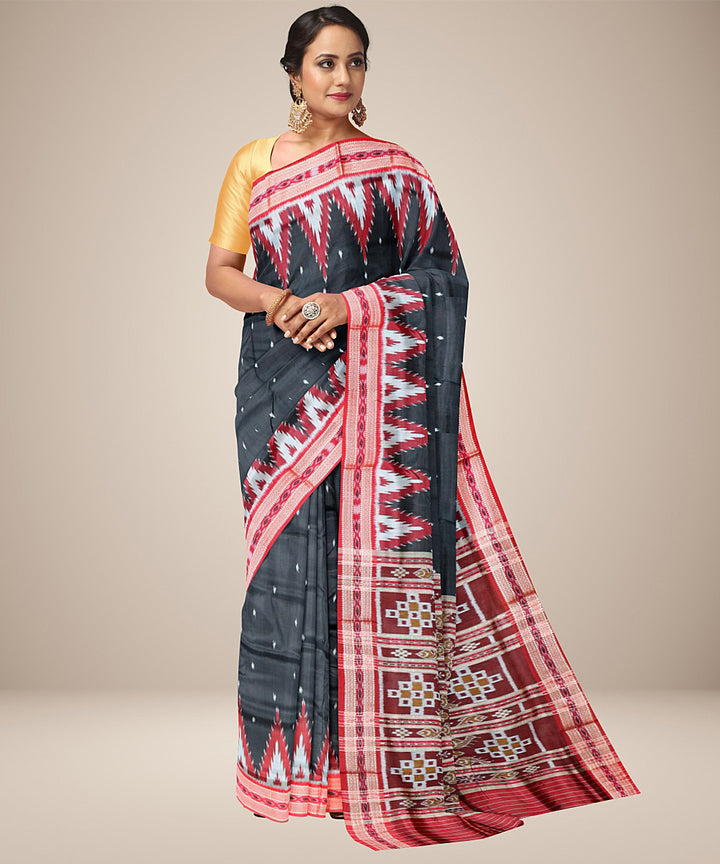 Black maroon silk handwoven khandua saree