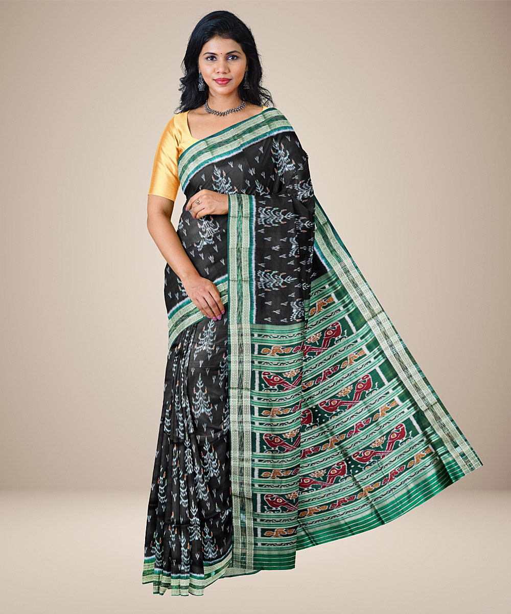 Black dark green silk handwoven khandua saree