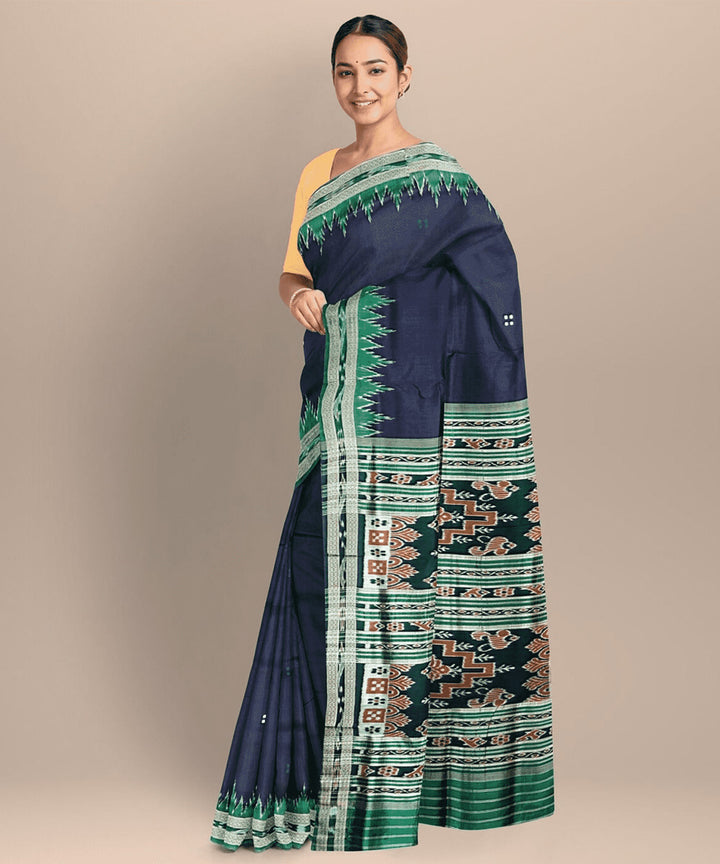 Black green silk handwoven khandua saree