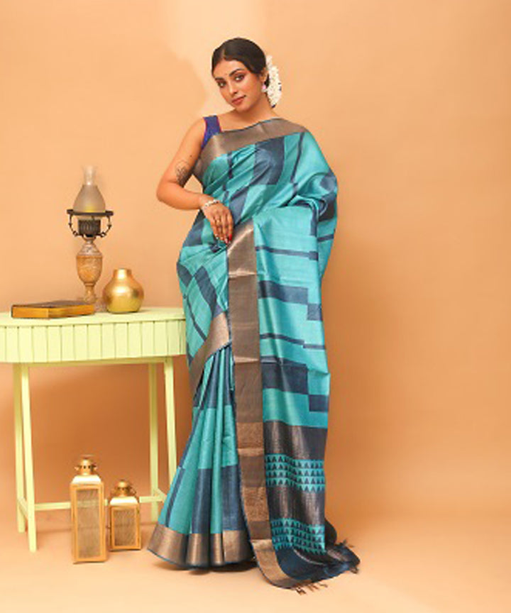 Turquoise blue tussar silk chhattisgarh handloom saree