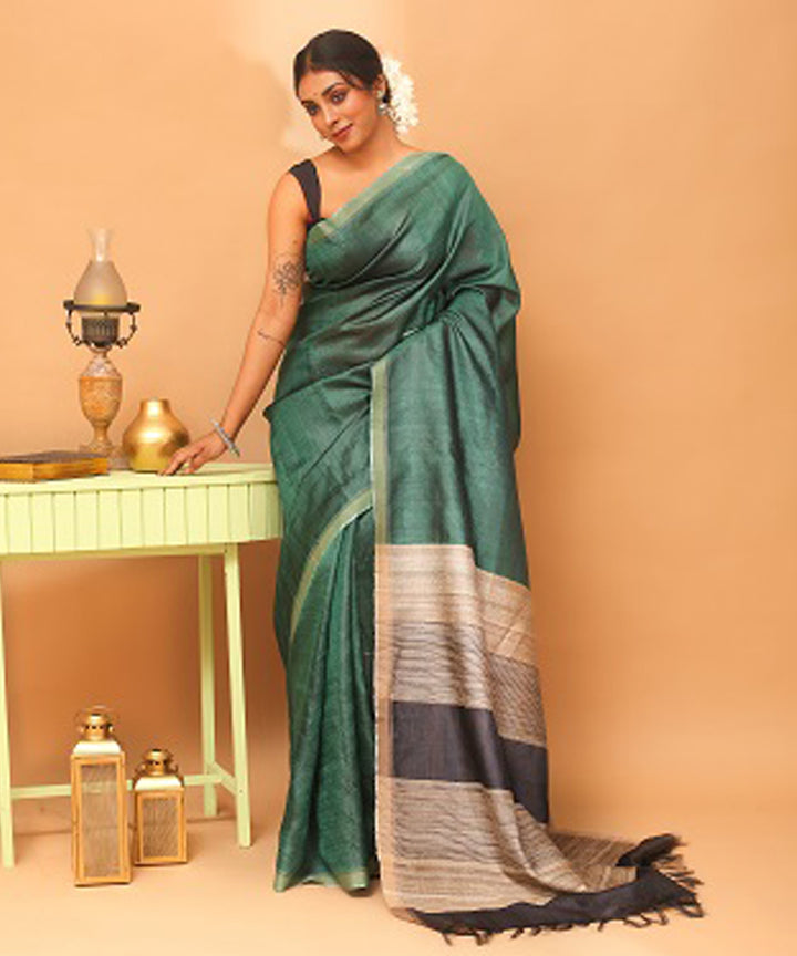 Dark green chhattisgarh handloom tussar silk saree