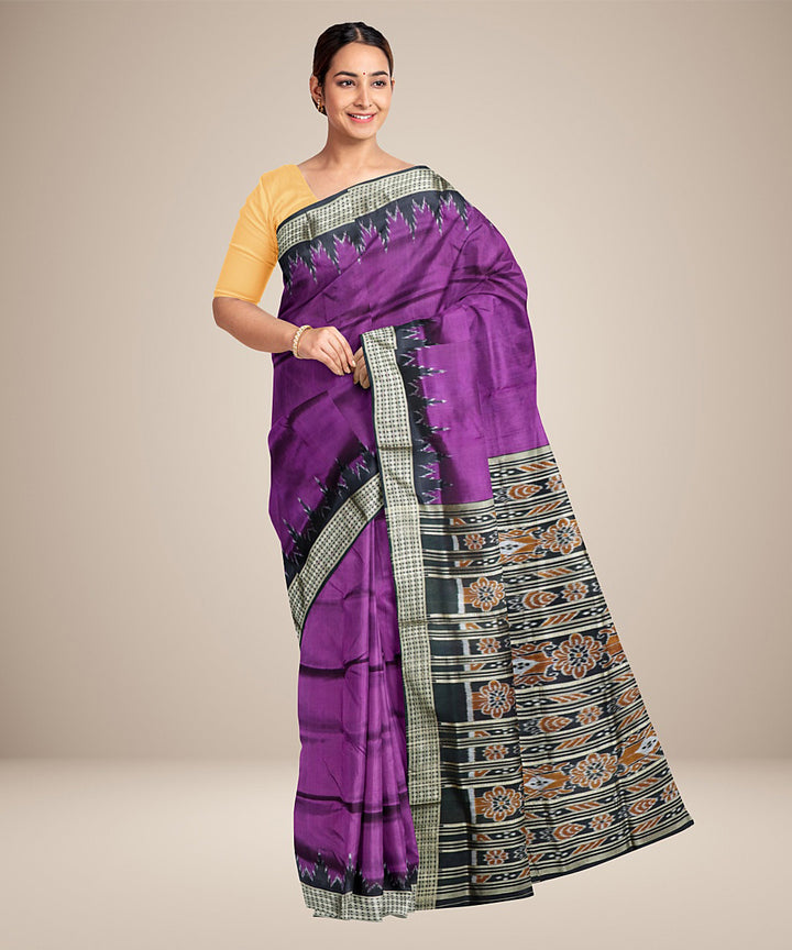 Purple black silk handwoven khandua saree