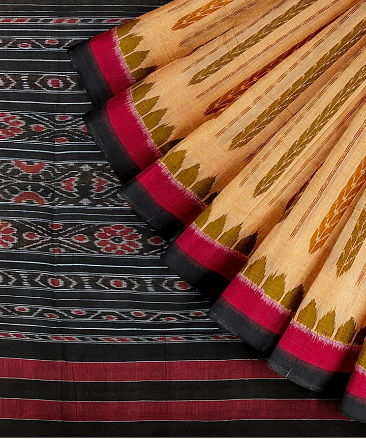 Orange black cotton handwoven nuapatna saree