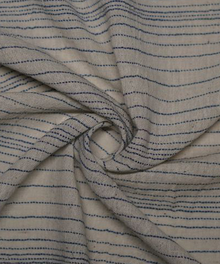 Navy blue horizontal stripe cream handwoven cotton kala cotton fabric