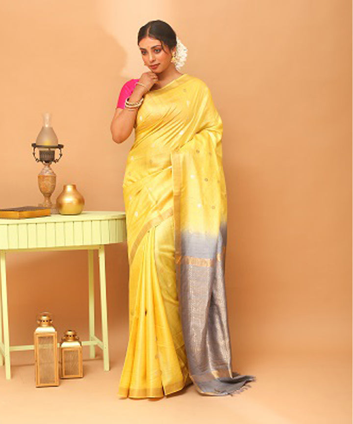 Yellow chhattisgarh handloom jala tussar silk saree