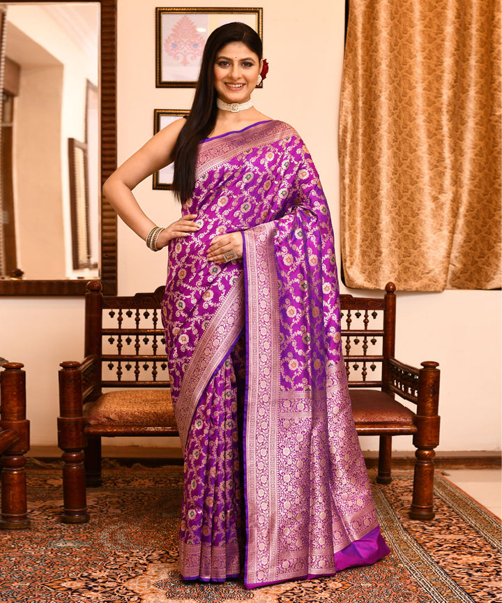 Purple handloom banarasi silk saree