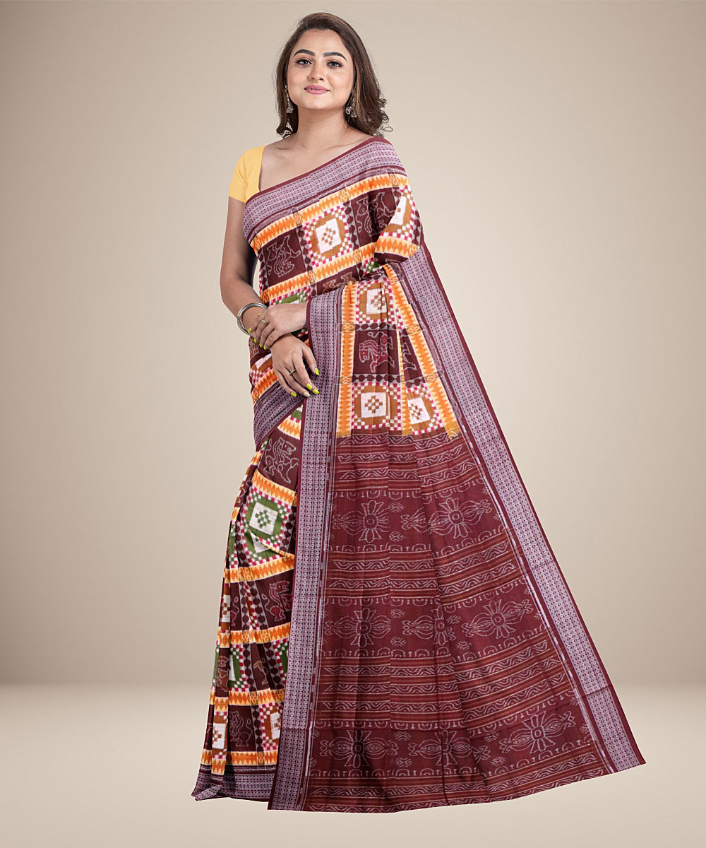 Multicolour red handwoven sambalpuri cotton saree