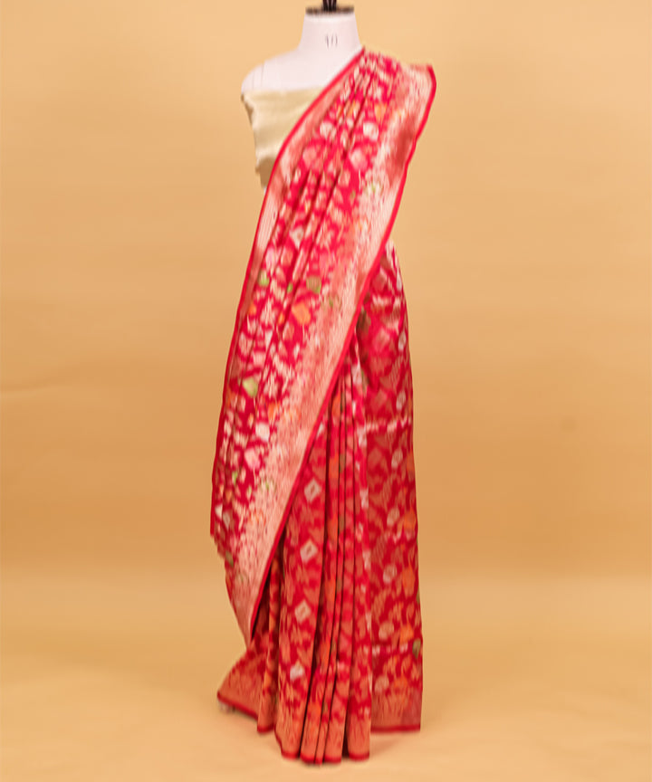 Rani pink jangla silk handwoven banarasi saree