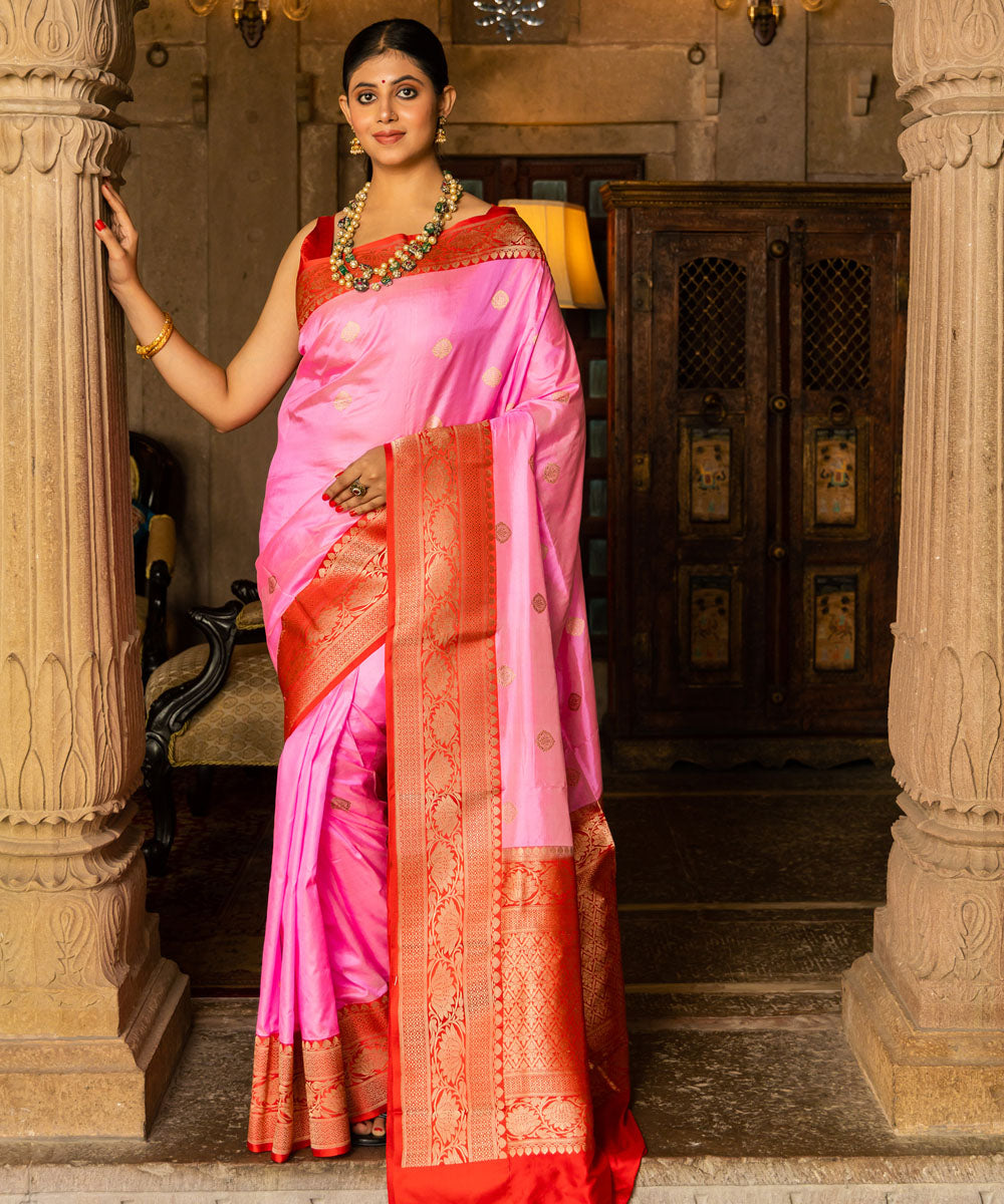 Pink silk banarasi handloom saree
