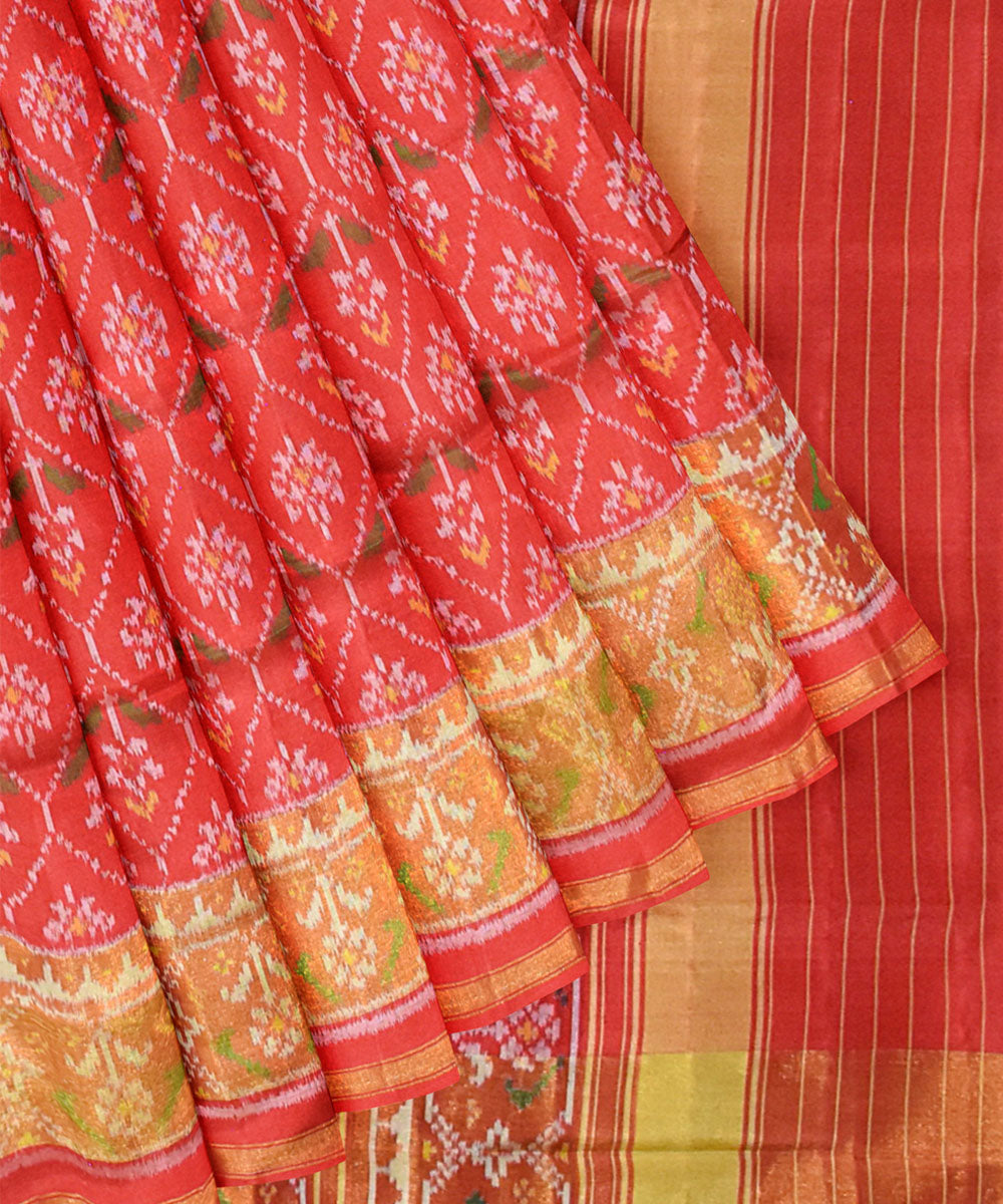 Red yellow silk handloom patola saree